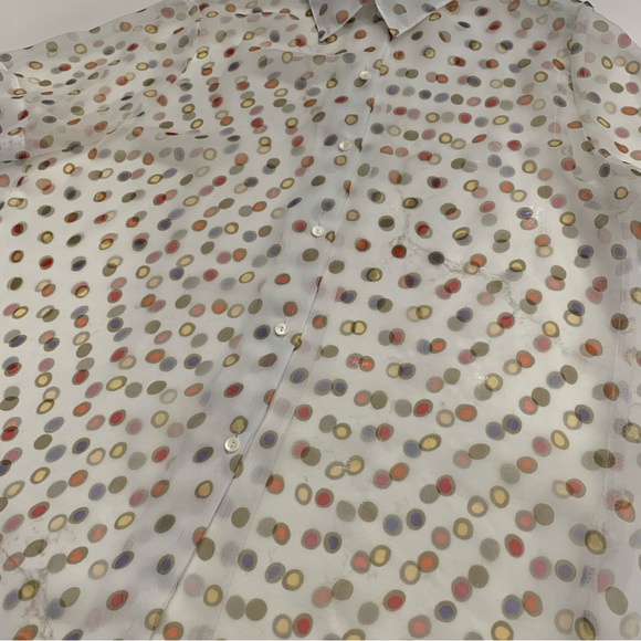 Vintage 70’s Sheer Multicolored Polka Dot Button Up Collared Blouse Size Large - Picture 5 of 9